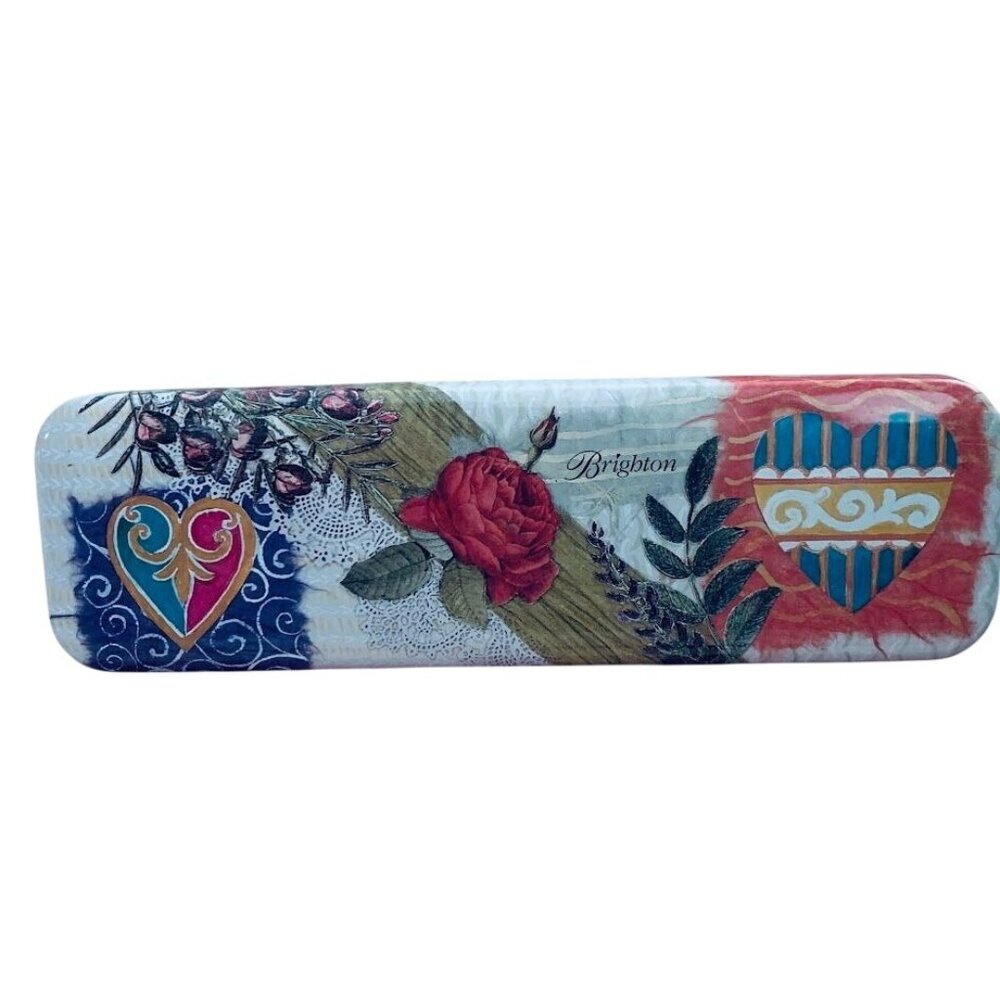 6.  Brighton Empty Decorative Watch Tin With Floral & Heart Design